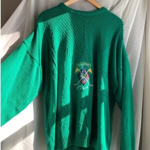 Golfing Embroidered Green Crewneck Sweater